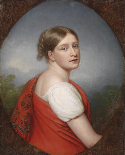 Portrait of a Lady in Front of a Landscape, with Old Label on the Back with Handwritten Designation Franz Gerhard von Kügelgen, and Old Label in Russian by Franz Gerhard von Kugelgen